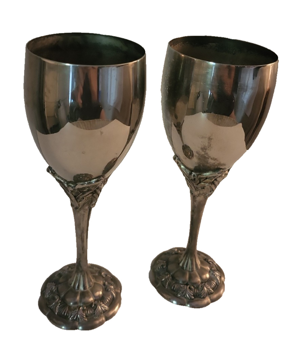 Set of 2 Royal Gallery of Silver Silverplated 8.5" Wine Goblets Cups Elegant